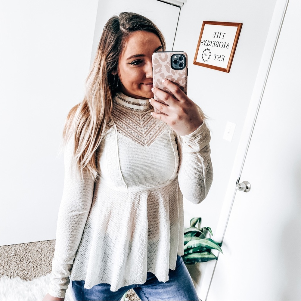 Free People Cream Lace Top